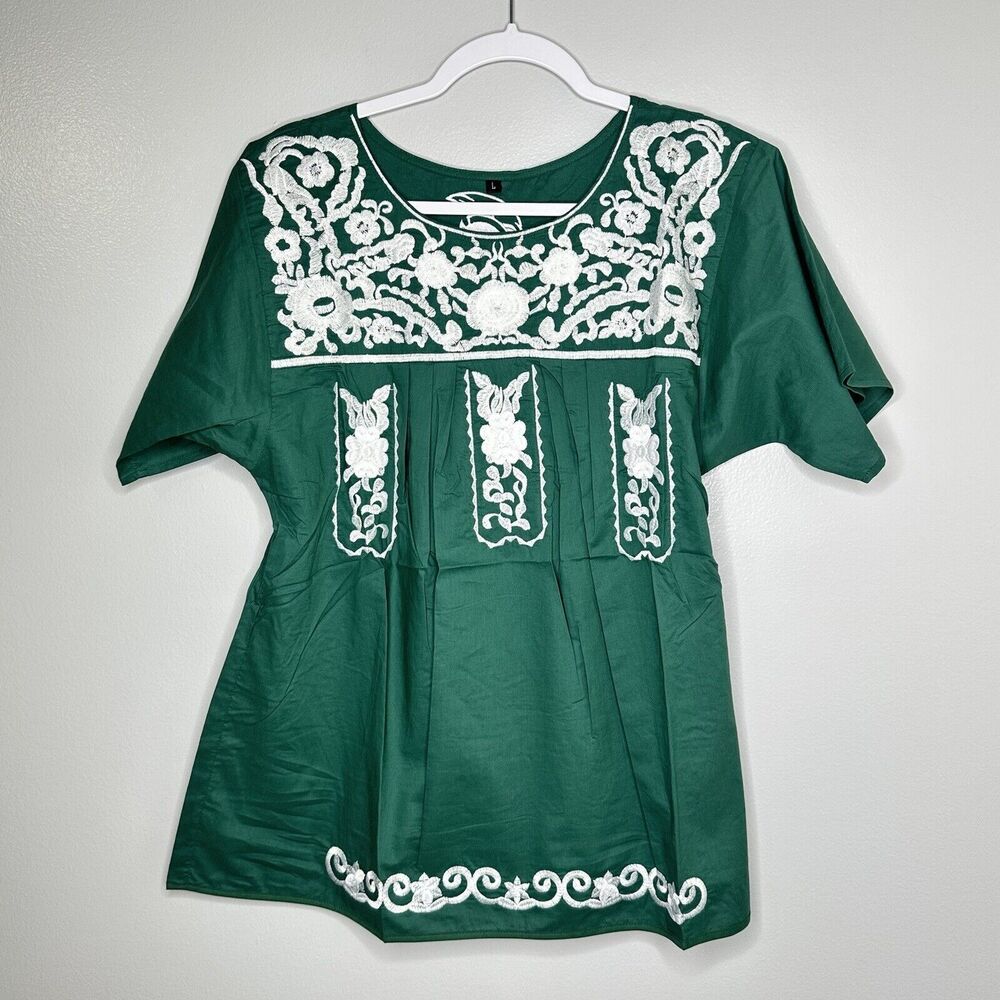 Spirit Dress Women’s Size L MSU Spartan Embroidery Boho Floral Tunic Top Blouse